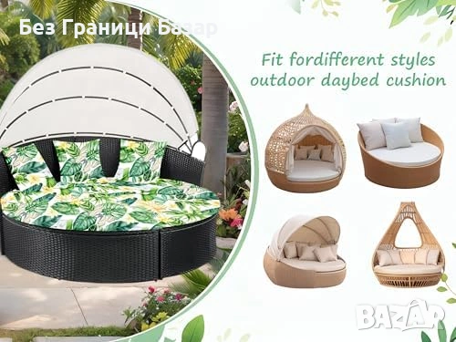 Нов Калъф за кръгло външно легло 168 см с 3 калъфа за възглавници със зелени листа десен, снимка 4 - Други - 54109048