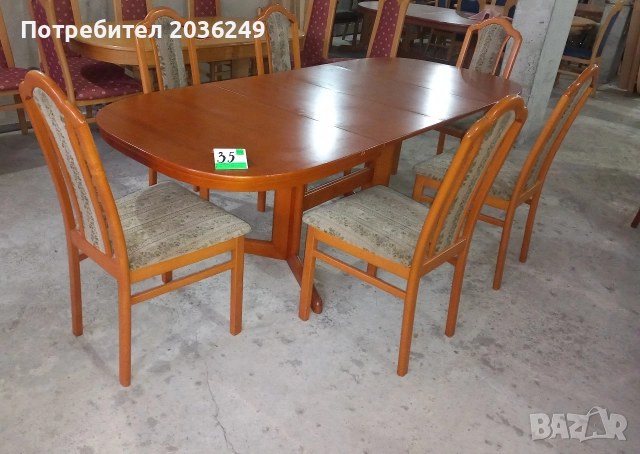 Комплект масивна разтегателна маса с 6 стола- Автомат