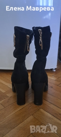 Дамски зимни велурени боти с ток , снимка 5 - Дамски боти - 51504112