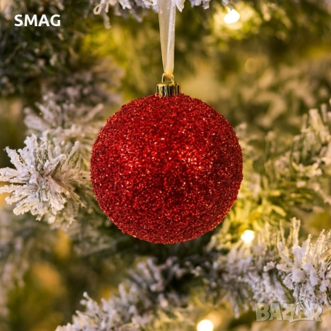 Коледна топка червена с тънсел Ø12 см_1254106, снимка 2 - Други - 52354344