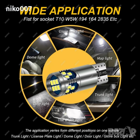 Супер силни T10 LED крушки Canbus без грешка-Дневни светлини, снимка 10 - Аксесоари и консумативи - 52343194