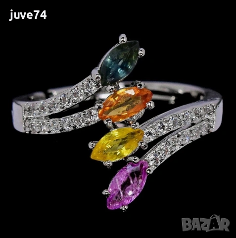 СРЕБЪРЕН ПРЪСТЕН С МНОГОЦВЕТНИ САПФИРИ (АФРИКА)