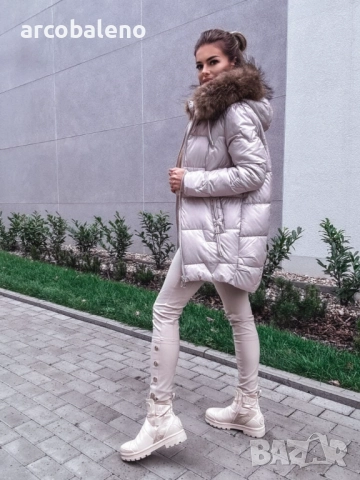 Дамско ватирано бежово яке , снимка 2 - Якета - 52255566