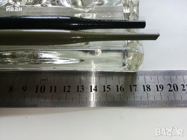 Стара стъклена мастилница + две писалки, снимка 4 - Антикварни и старинни предмети - 50486629