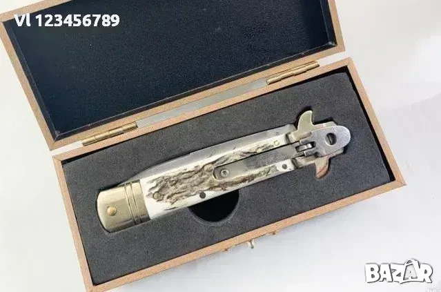 Сгъваем автоматичен нож - стилето , с чирени от еленов рог, 85x195, снимка 7 - Ножове - 50495677