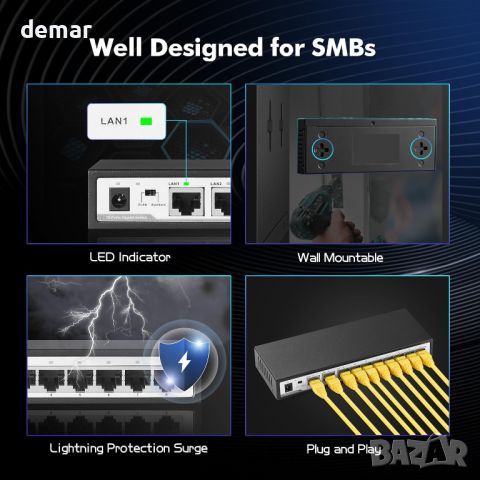 YuLinca 10-портов Gigabit Ethernet комутатор, 8 x 100/1000Mbps порта, 2 Gigabit Uplink, VLAN, снимка 4 - Суичове - 46460245