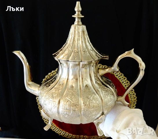 Посребрен марокански бронзов чайник 2 л.,1.1 кг. , снимка 9 - Антикварни и старинни предмети - 51597461