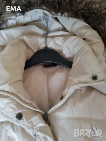 Яке бяло дамско дълго, с качулка с кожа гарнитура-М размер, снимка 7 - Якета - 49778491