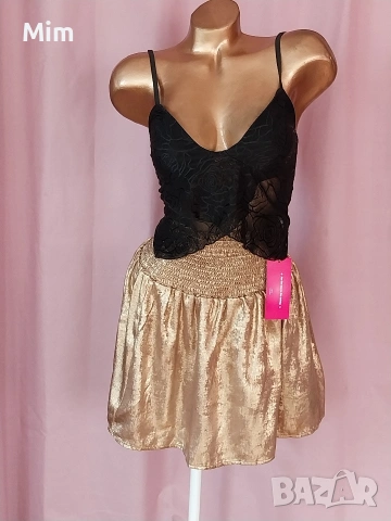 S Черно дантелено бюстие/топ/ и златиста пола, снимка 7 - Корсети, бюстиета, топове - 53752075