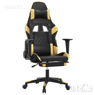 vidaXL Масажен гейминг стол с подложка черно/златисто изкуствена кожа（SKU:345413, снимка 1 - Столове - 45674447