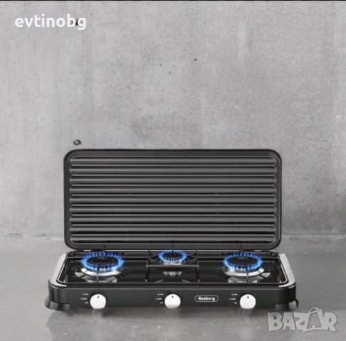 Троен газов котлон газов с капак Rosberg, 30mbar 2x2.2kWh+1x1kWh, снимка 6 - Газови котлони - 54100749