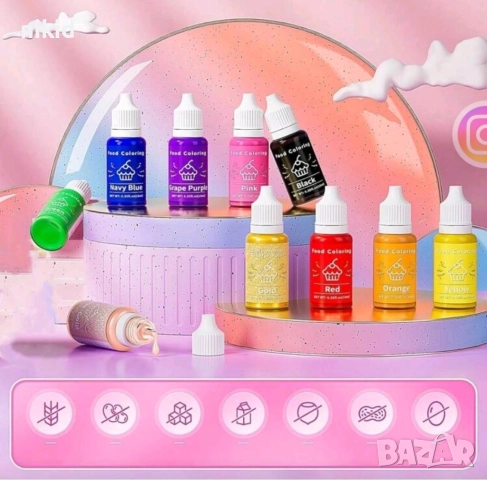 10 цвята течна сладкарска боя оцветител за фондан крем сметана тесто декорация украса