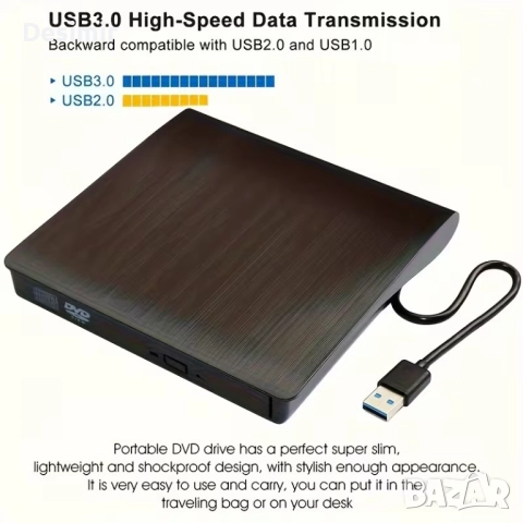 Външно DVD устройство USB 3.0 – CD/DVD четец за лаптоп и компютър, снимка 4 - Друга електроника - 52865707