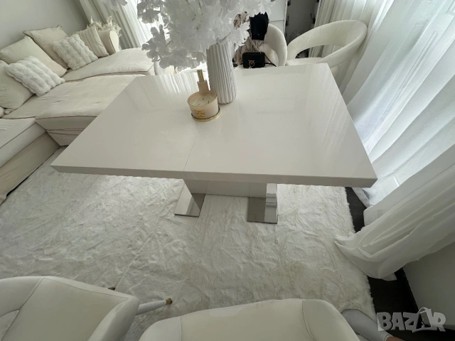 Бяла разтегателна маса гланц , айко, снимка 4 - Маси - 53470053