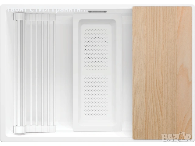 Бяла кухненска мивка за вграждане под плот Прага 70 Level 660 x 470 мм