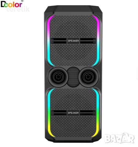 🔊 ABS-12202 – 12”×2 Xbass 200W 6000mah-50лв Професионална караоке тонколона, Bluetooth, 2 микрофонa, снимка 2 - Караоке - 51831232