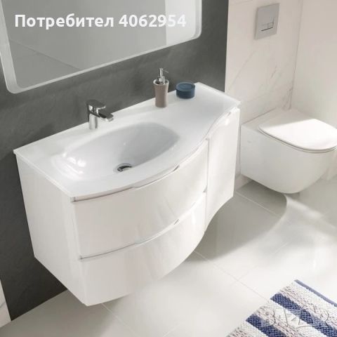 Мебел за баня със стъклена мивка Makena Бял, снимка 1 - Мивки - 45235653