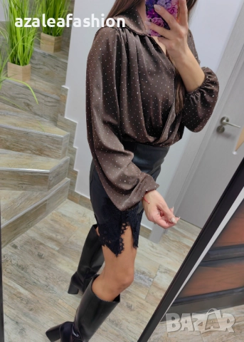 Дамски сет боди с кожена пола, снимка 4 - Комплекти - 52864239