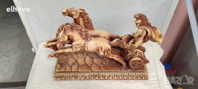 Голяма статуя на гладиатор в колесница с коне, снимка 3 - Антикварни и старинни предмети - 45128126