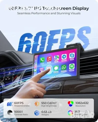 Нов Портативен CarPlay дисплей – Android Auto, 60FPS, гласов контрол, снимка 3 - Друга електроника - 49810813