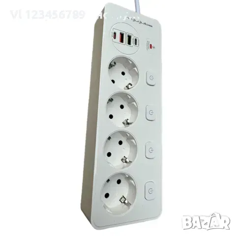 Разклонител защита от пренапрежение, 4 гнезда, 2 USB, 2 Type-C, 3250W, бял, 2 м, снимка 2 - Други стоки за дома - 49304466