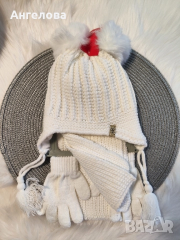 Комплект шапка, шал и ръкавици за момиче 1-4г, снимка 3 - Шапки, шалове и ръкавици - 34681322