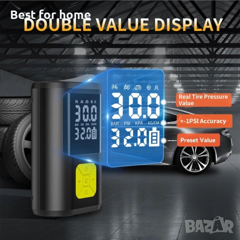 Преносима електронна въздушна помпа 6000 mAh, електрическа велосипедна помпа 150 PSI, батерия, снимка 7 - Други инструменти - 53382735