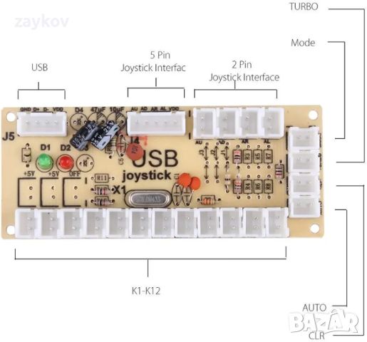 PC Games Черен джойстик + USB енкодер за MAME PC
, снимка 4 - Друга електроника - 45480610