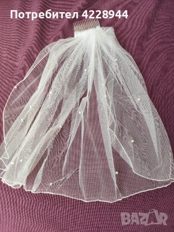 Къс булчински воал с перли за сватба или моминско парти 42х50 см було, снимка 6 - Сватбени аксесоари - 50778221