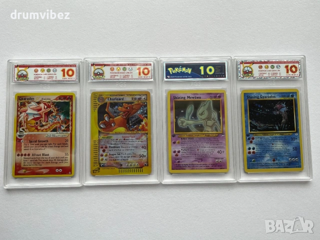 4 Pokemon Rare Cards:Gyarados,Charizard,Shining Mewtwo & Shining Gyarados