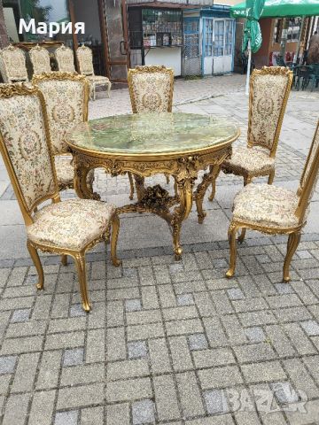 Италианска барокова трпезна маса със 5 броя столове 032, снимка 10 - Маси - 45321298
