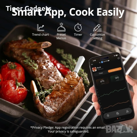 CharMeter FNT21 безжичен термометър за месо Bluetooth 100м дигитален, снимка 4 - Друга електроника - 54137129