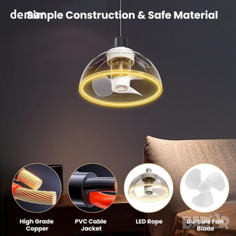 ZOTOYI LED таванна лампа с вентилатор и дистанционно, регулируема яркост 3000K, 850lm, E27, снимка 7 - Вентилатори - 46263291