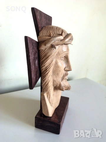 Ръчно Резбована Дървена Статуя На Исус Христос, снимка 4 - Икони - 53731840