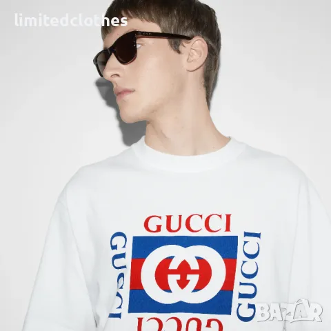 GUCCI GG White Interlocking Box Logo Relaxed Fit Мъжка Тениска size L, снимка 1 - Тениски - 46924754