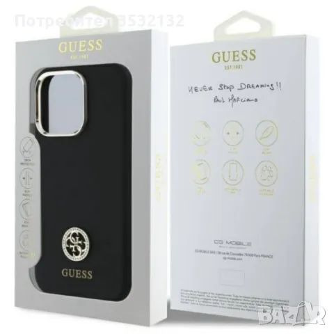 Оригинален кейс Guess Silicone Logo Strass 4G, За iPhone 16 Pro (6.3), Черен, снимка 2 - Калъфи, кейсове - 48629086