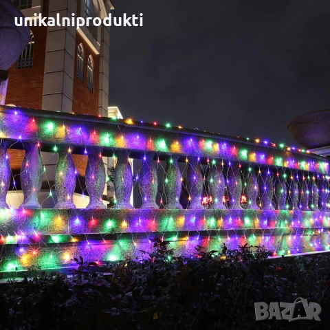Коледни лампички LED мрежа 1.5м х 1.5м многоцветна светлина 144 диода 