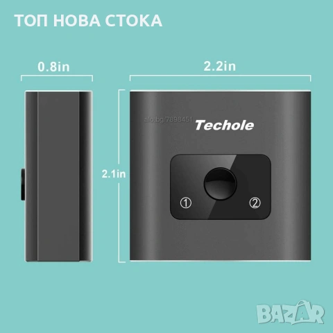 Techole 4K HDMI сплитер-алуминиев двупосочен, 2 x 1/1 x 2, 4K 3D 1080P за Xbox PS, РС, ​ HDTV , снимка 3 - Друга електроника - 54110657