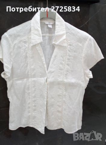 Блуза H&M, 100% лен и шевица, бяла, снимка 1 - Корсети, бюстиета, топове - 46206360