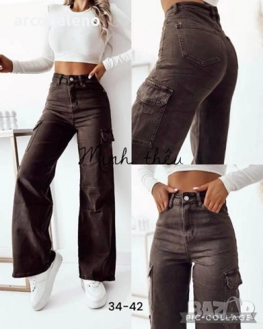 Дамски дънкови карго панталони с широк крачол, 4цвята , снимка 2 - Панталони - 53356258