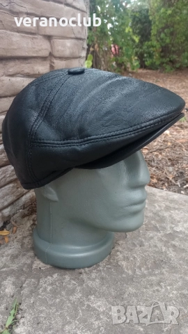 Кожен черен каскет с ушички, снимка 5 - Шапки - 51627251