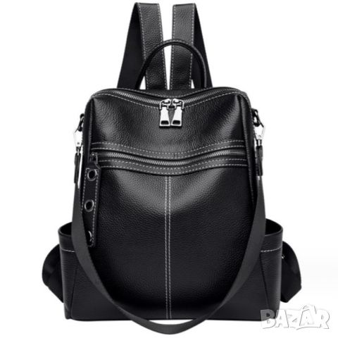 Дамска чанта-раница от естествена кожа Black 1229, снимка 2 - Раници - 45353372