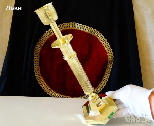 Позлатен бронзов свещник Helbsing Peine 30 см. , снимка 2 - Антикварни и старинни предмети - 53990095