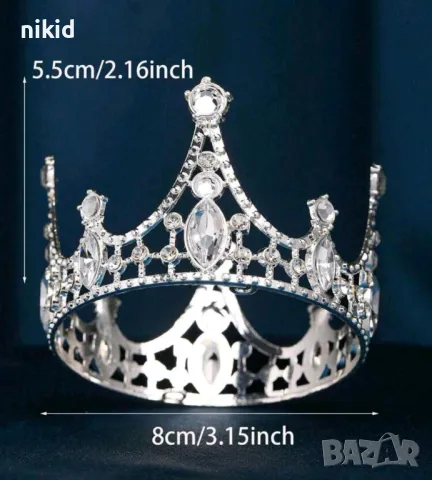 Корона Тиара метална медена сребриста златиста с камъни за украса декор на торта парти, снимка 2 - Други - 49727922