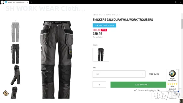 Snickers 3212 DuraTwill Work Trousers размер 54 / XL работен панталон W4-233, снимка 2 - Панталони - 47045192