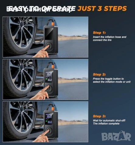 Нов Преносим авто компресор 12V/Безжичен 150 PSI манометър LCD Помпа, снимка 5 - Друга електроника - 53685993