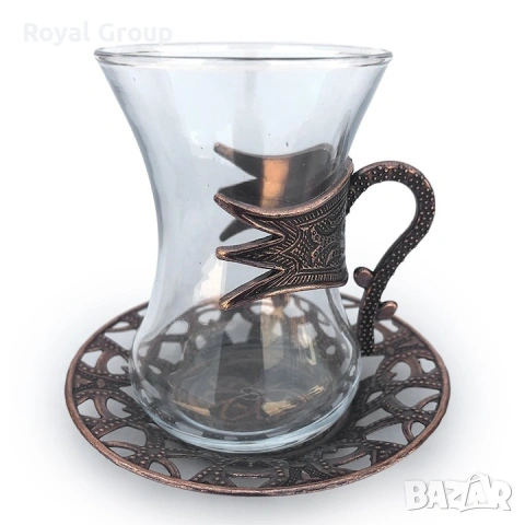 Елегантен комплект чаши за чай с меден обков, снимка 3 - Сервизи - 53744121