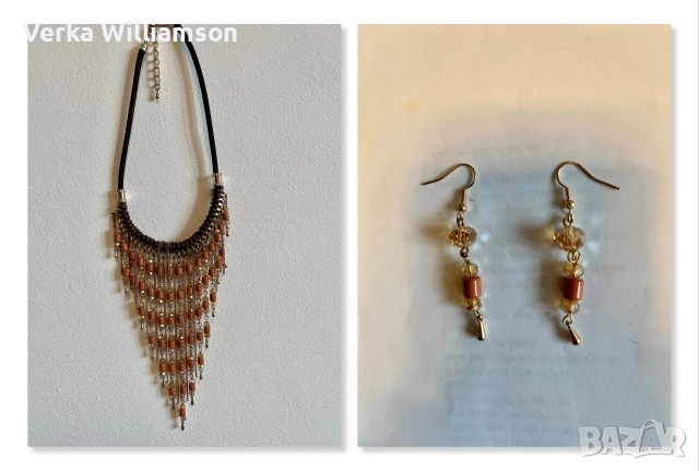 Кафяв комплект колие с обици от турманиеви мъниста модел 92