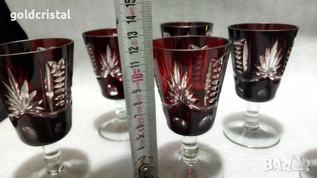 кристални чаши цветен червен кристал , снимка 3 - Антикварни и старинни предмети - 51933282