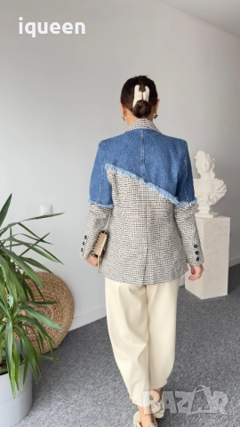 Сако каре с деним акцент, снимка 2 - Сака - 52029389